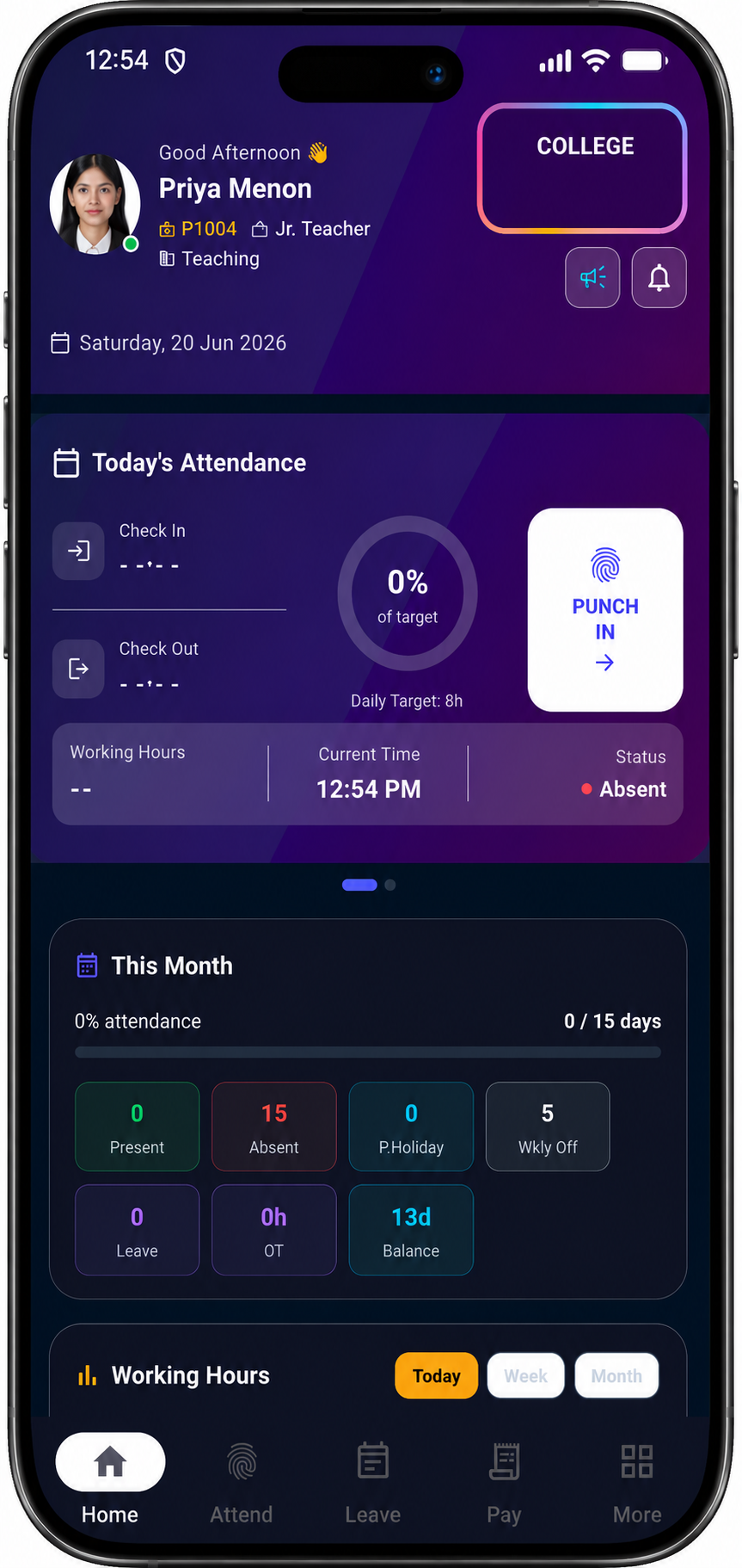 AuriHR mobile home dashboard screenshot
